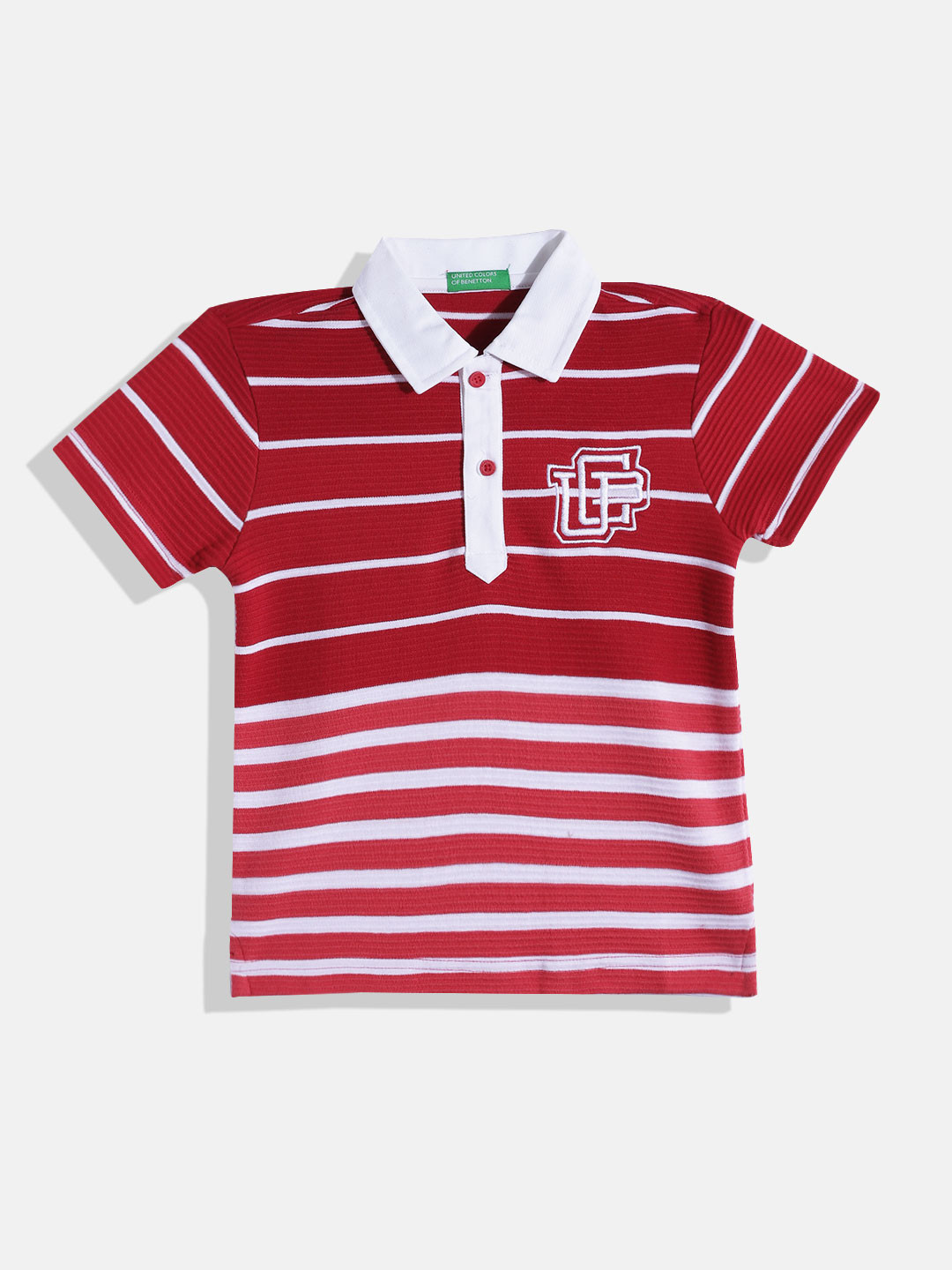 United Colors of Benetton Boys Pure Cotton Striped Polo Collar T-shirt