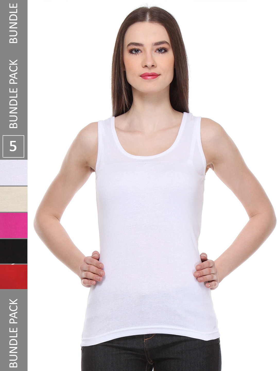 IndiWeaves Pack Of 5 Scoop Neck Soft Pure Cotton Tank Tops