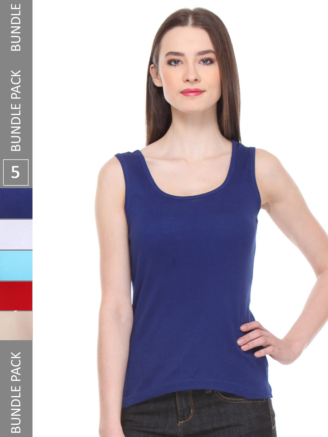 IndiWeaves Pack Of 5 Scoop Neck Pure Cotton Tank Tops