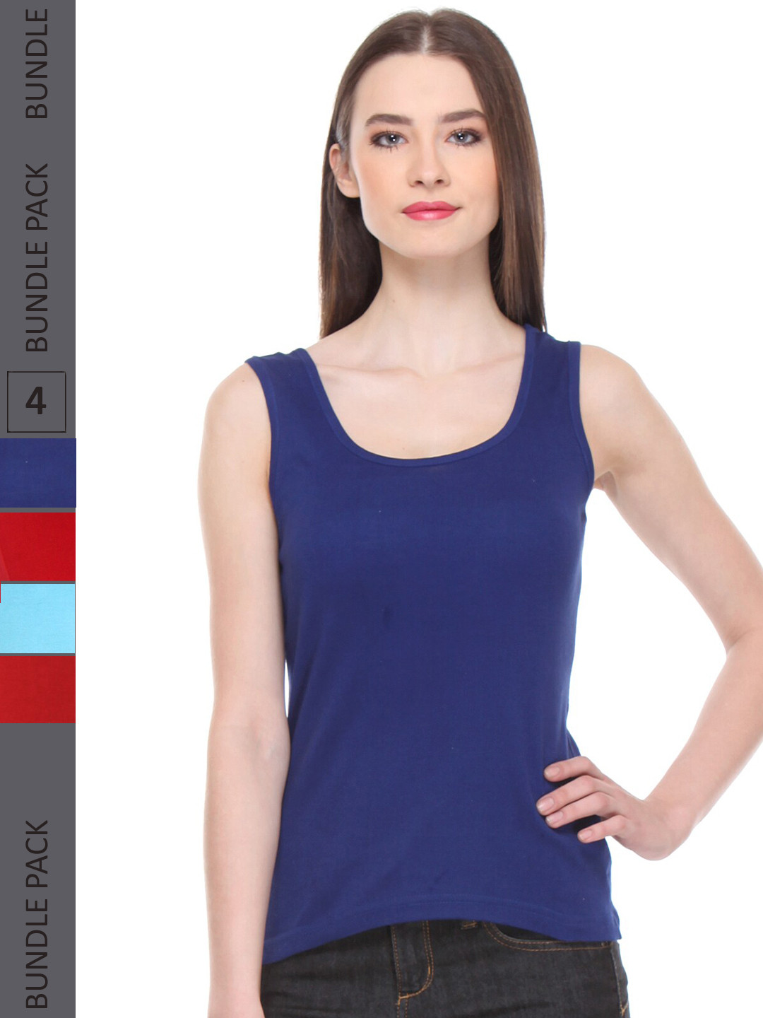 IndiWeaves Pack Of 4 Scoop Neck Pure Cotton Tank Top