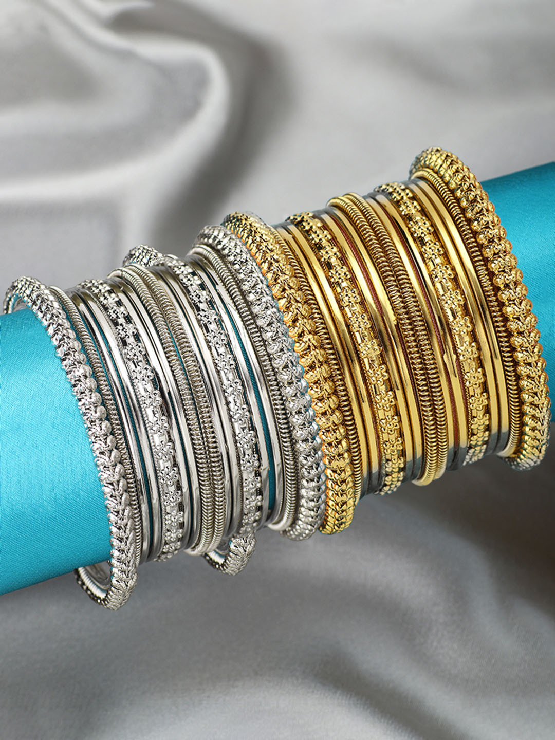 Peora Women Set of 32 Oxidised Gold-Plated & Silver-Plated Metal Bangles