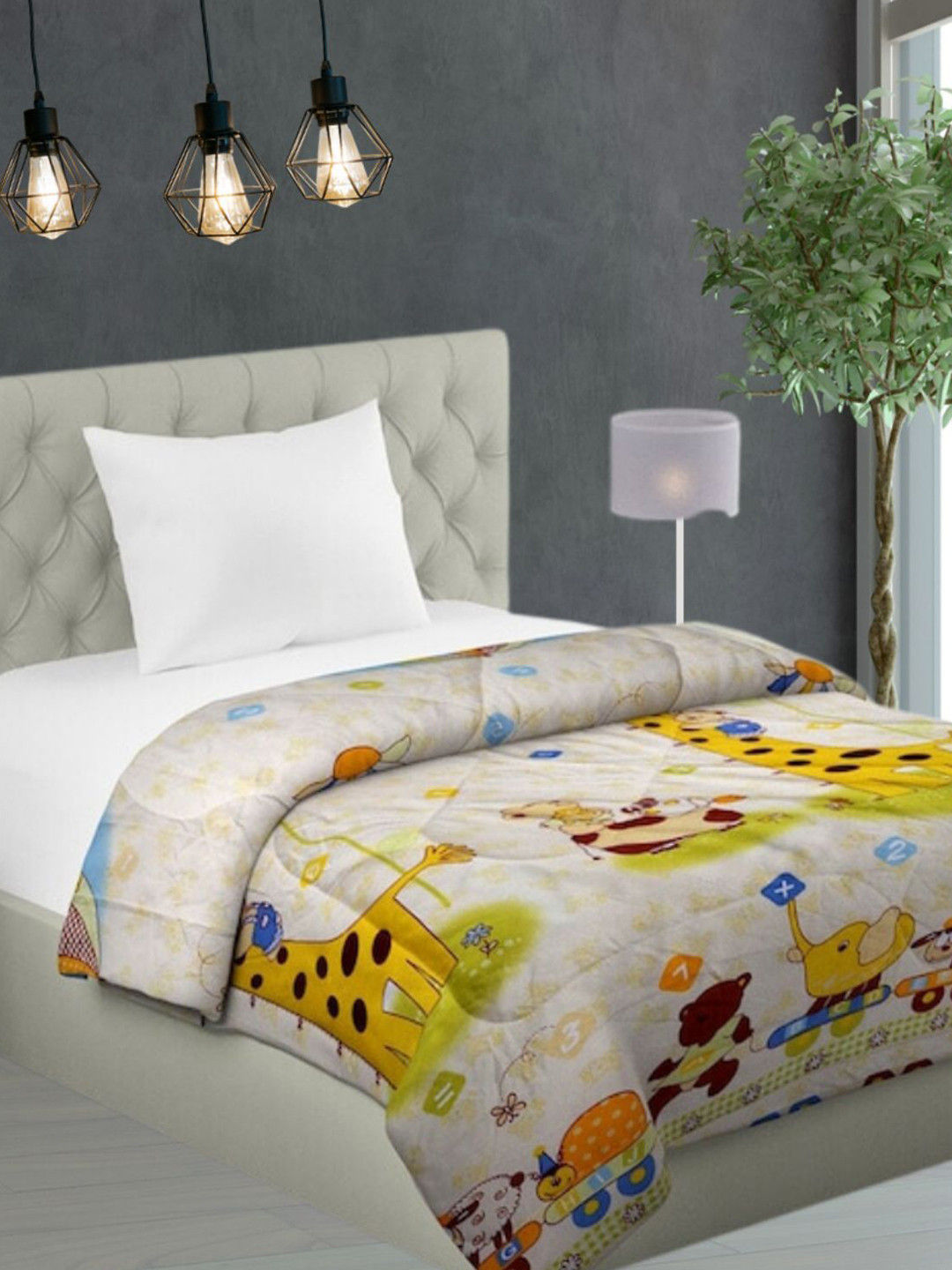 Bajo's Kids Beige & Yellow Cartoon Characters AC Room 210 GSM Single Bed Comforter