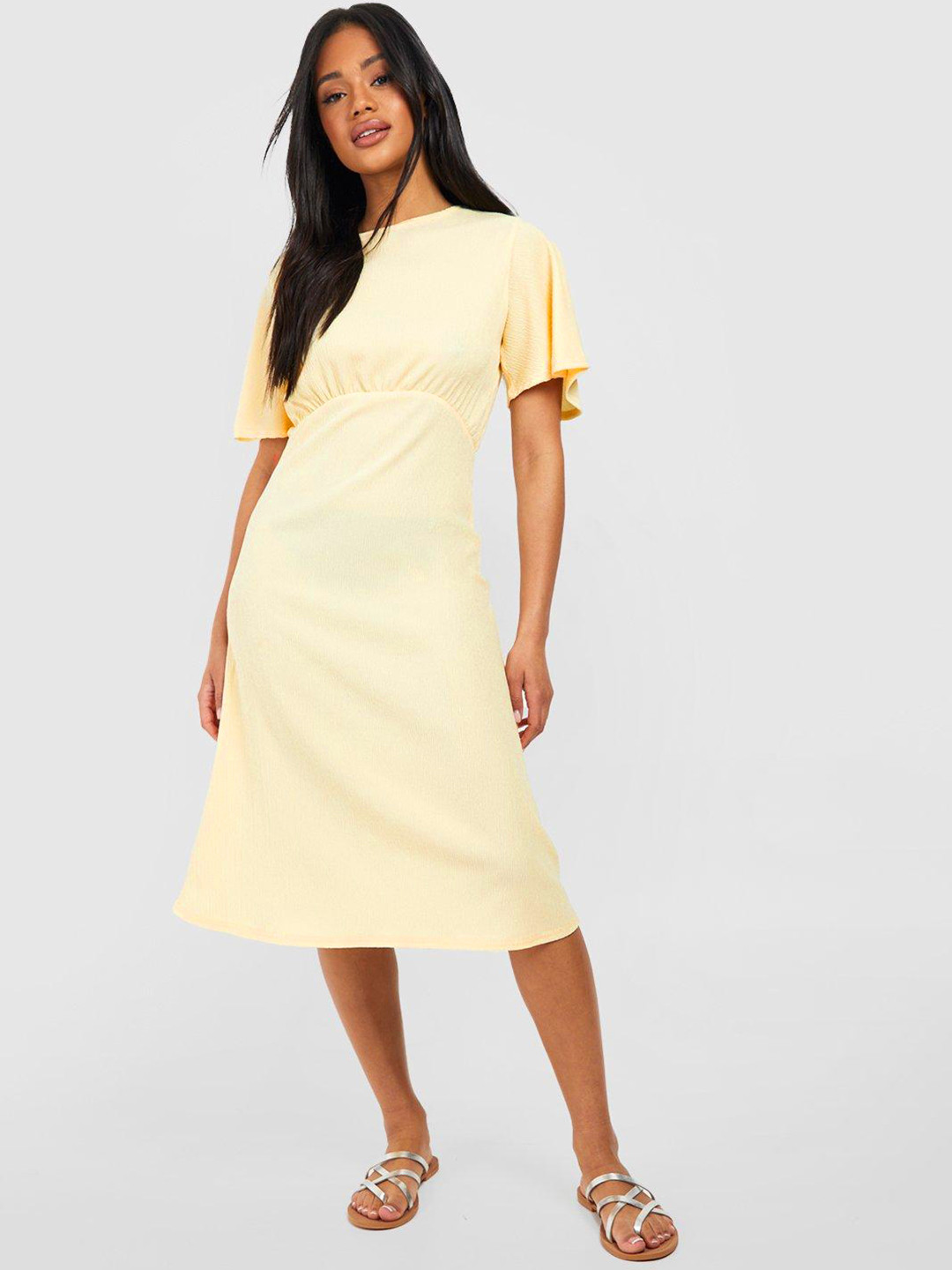 Boohoo Crinkled Detail Flared Sleeve A-Line Dress