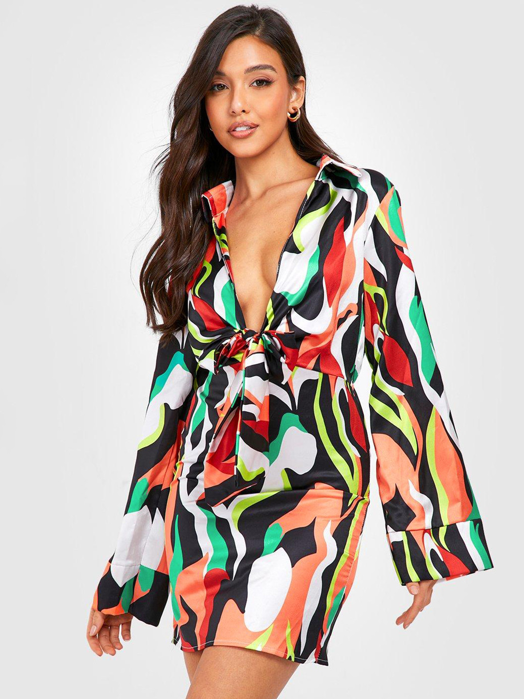 Boohoo Abstract Print Satin Sheath Mini Dress