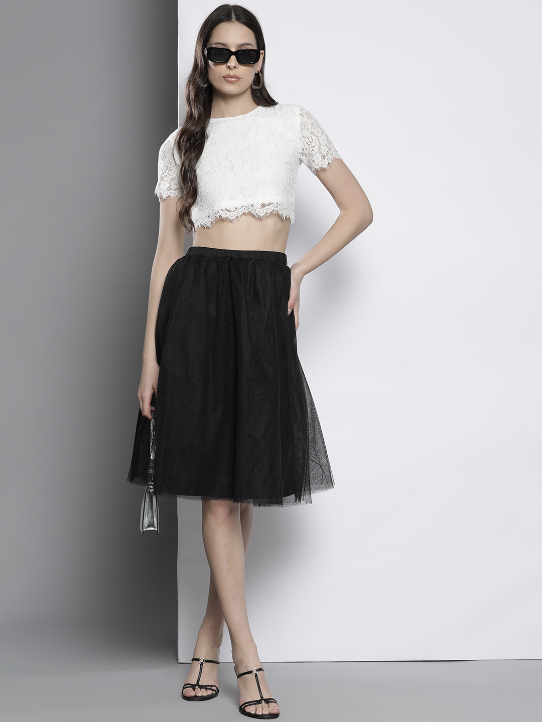 Boohoo Lace Insert Detailed Tulle Co-Ords