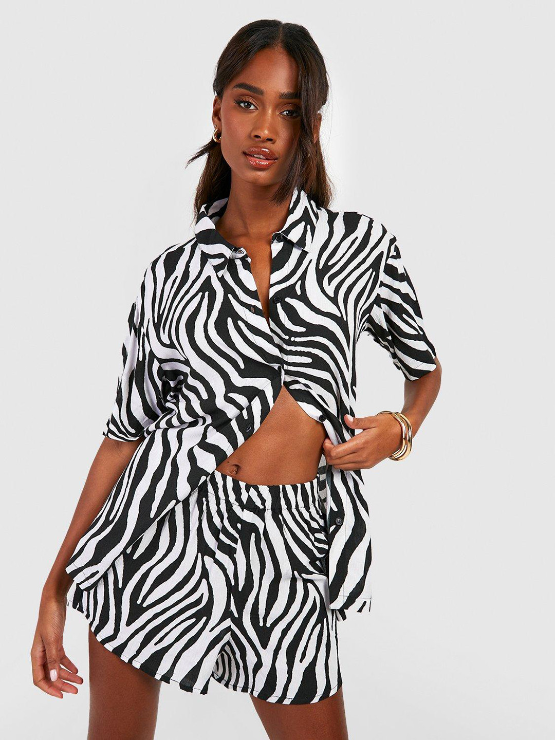 Boohoo Animal Printed Crinkled Co-Ord