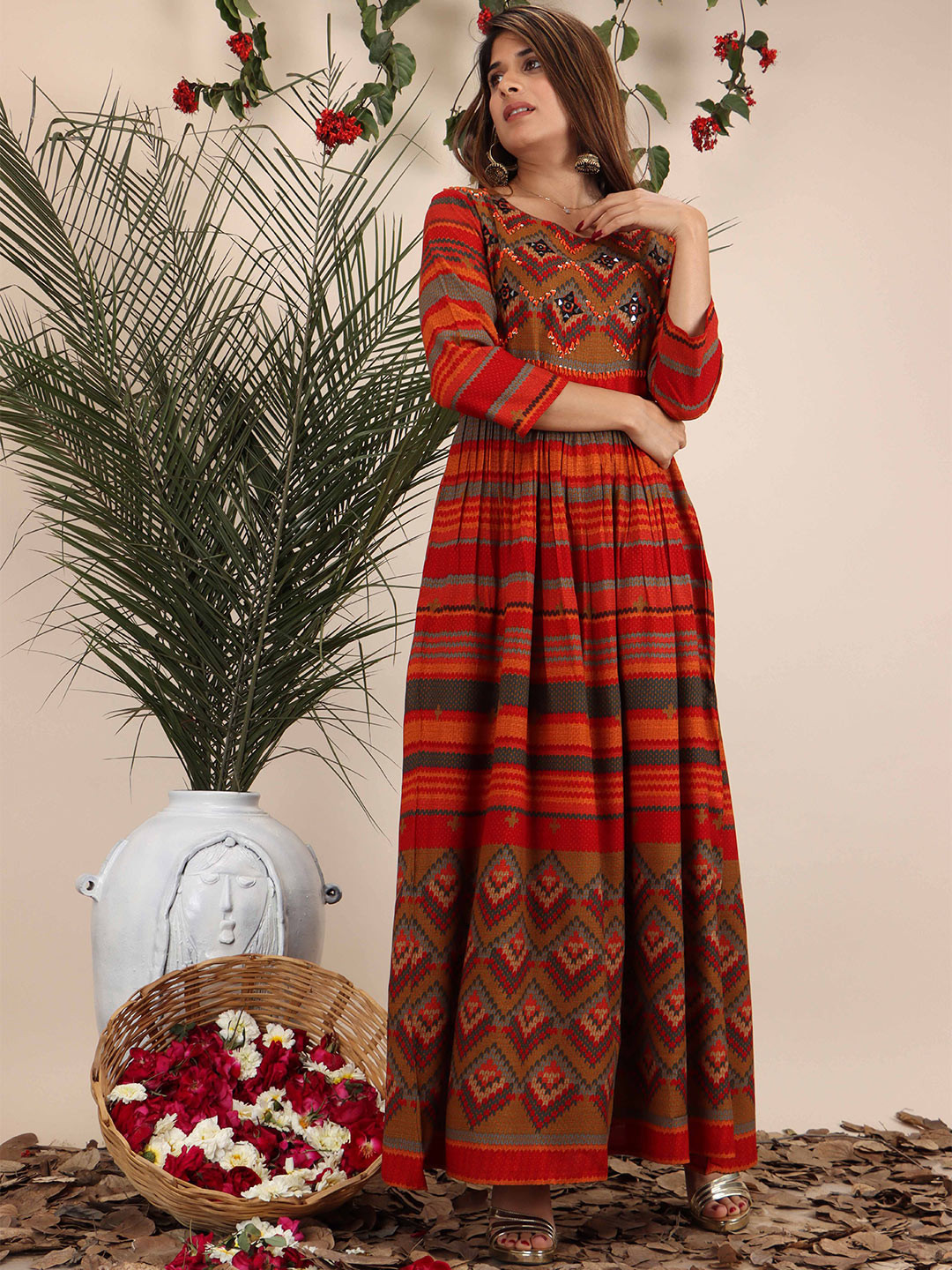 KALINI Geometric Printed Maxi Fit & Flare Dress