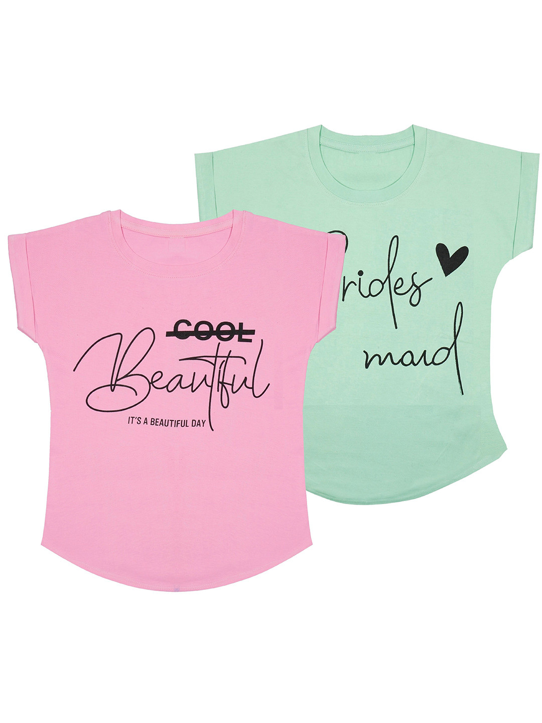 FASLA Girls Pack Of 2 Typography Printed T-shirts