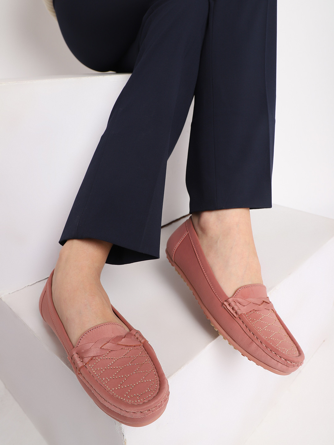 Marc Loire Women Embellished Comfort Insole Lightweight Penny Loafers