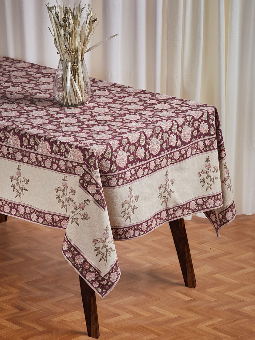 Fabindia Ayira Maroon & Brown Block Printed Cotton 8 Seater Table Cover