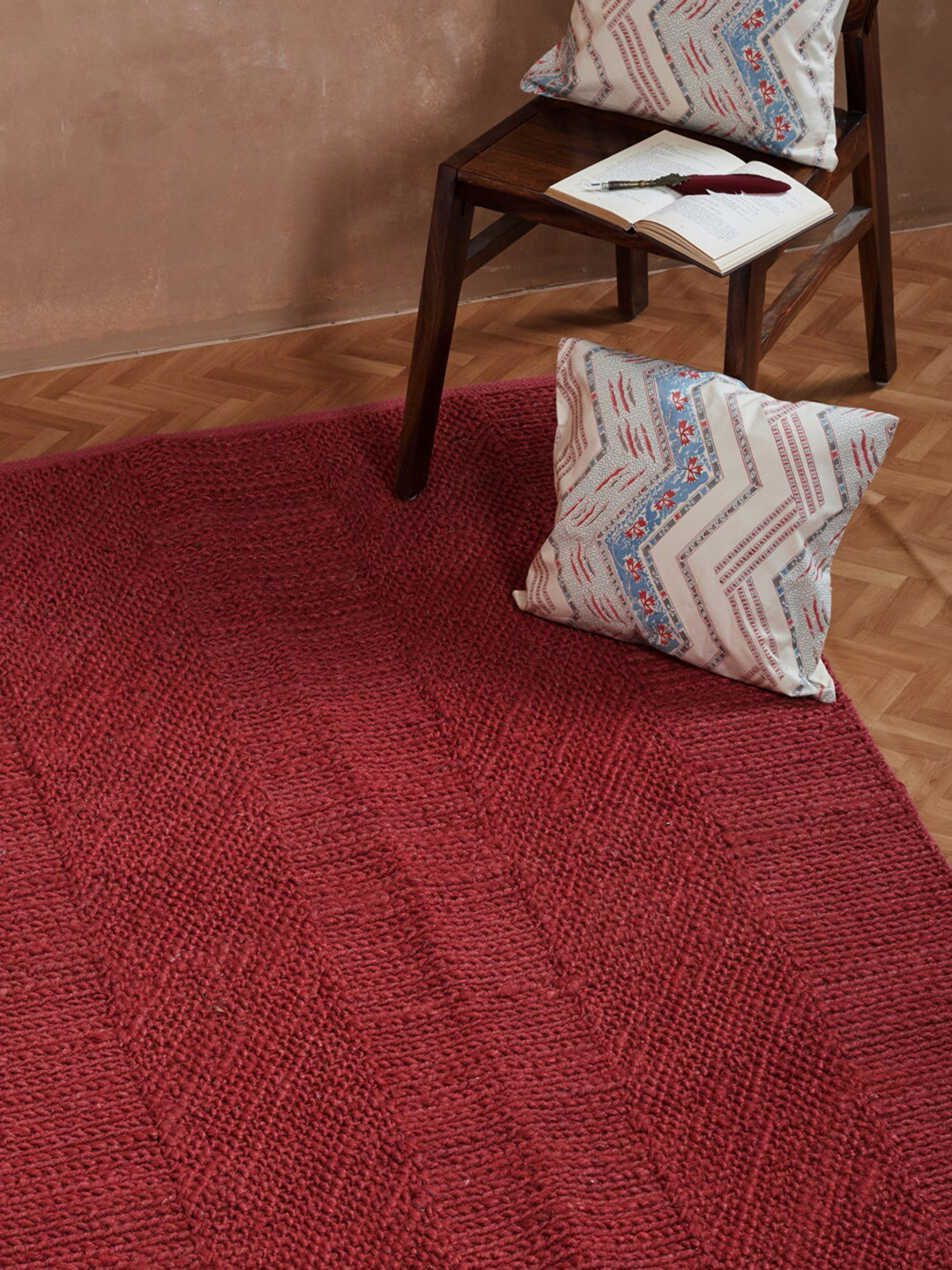 Fabindia Red Woven Design Mehulika Rectangular Dhurrie