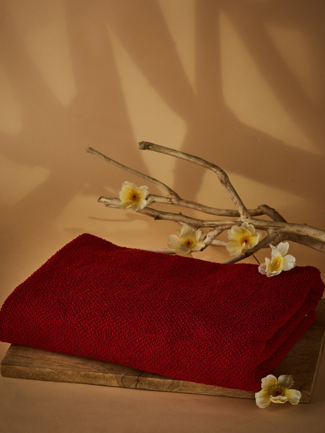 Fabindia Red Popcorn Textured 570 GSM Hanah Cotton Bath Towel