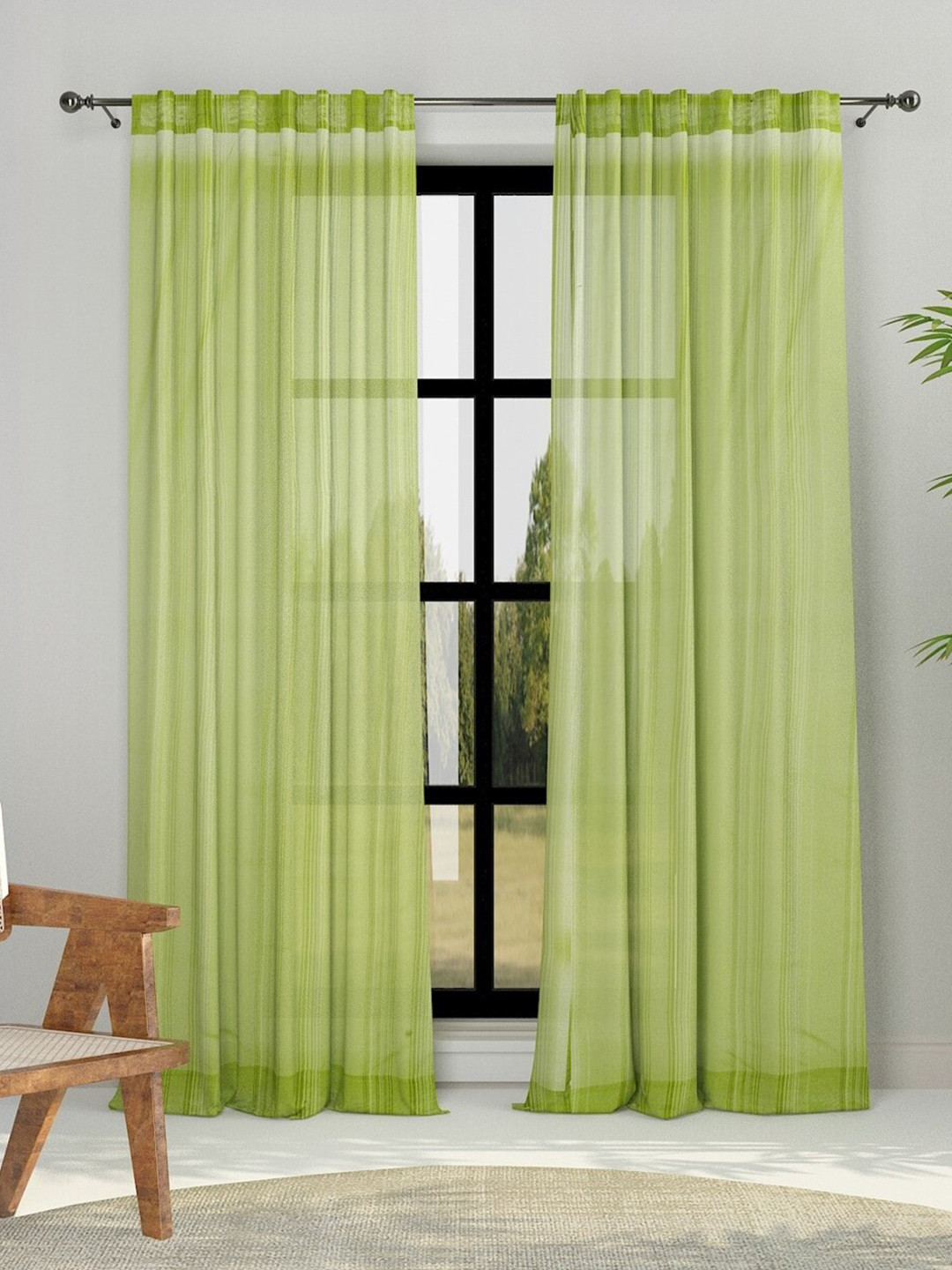 Fabindia Green Cotton Semi Sheer Door Curtain