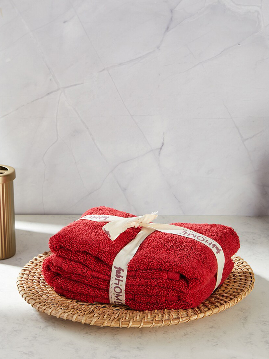 Fabindia Red 2 Pieces Cotton Face Towel