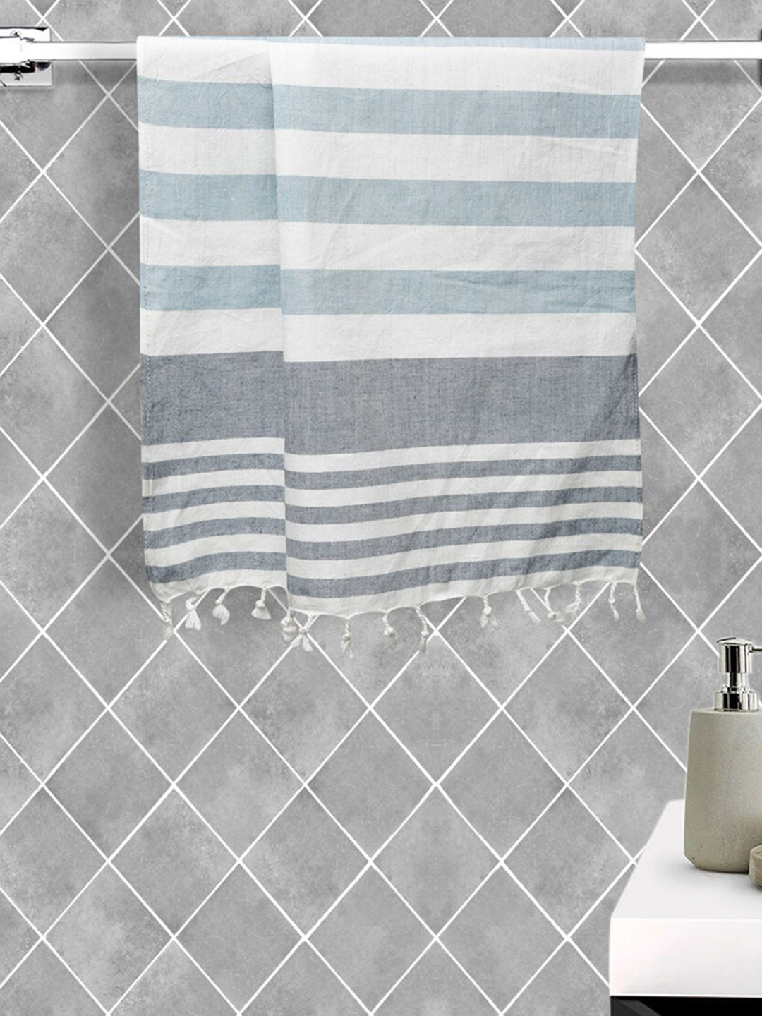 Fabindia Soha Blue Striped 127 GSM Cotton Hand Towel