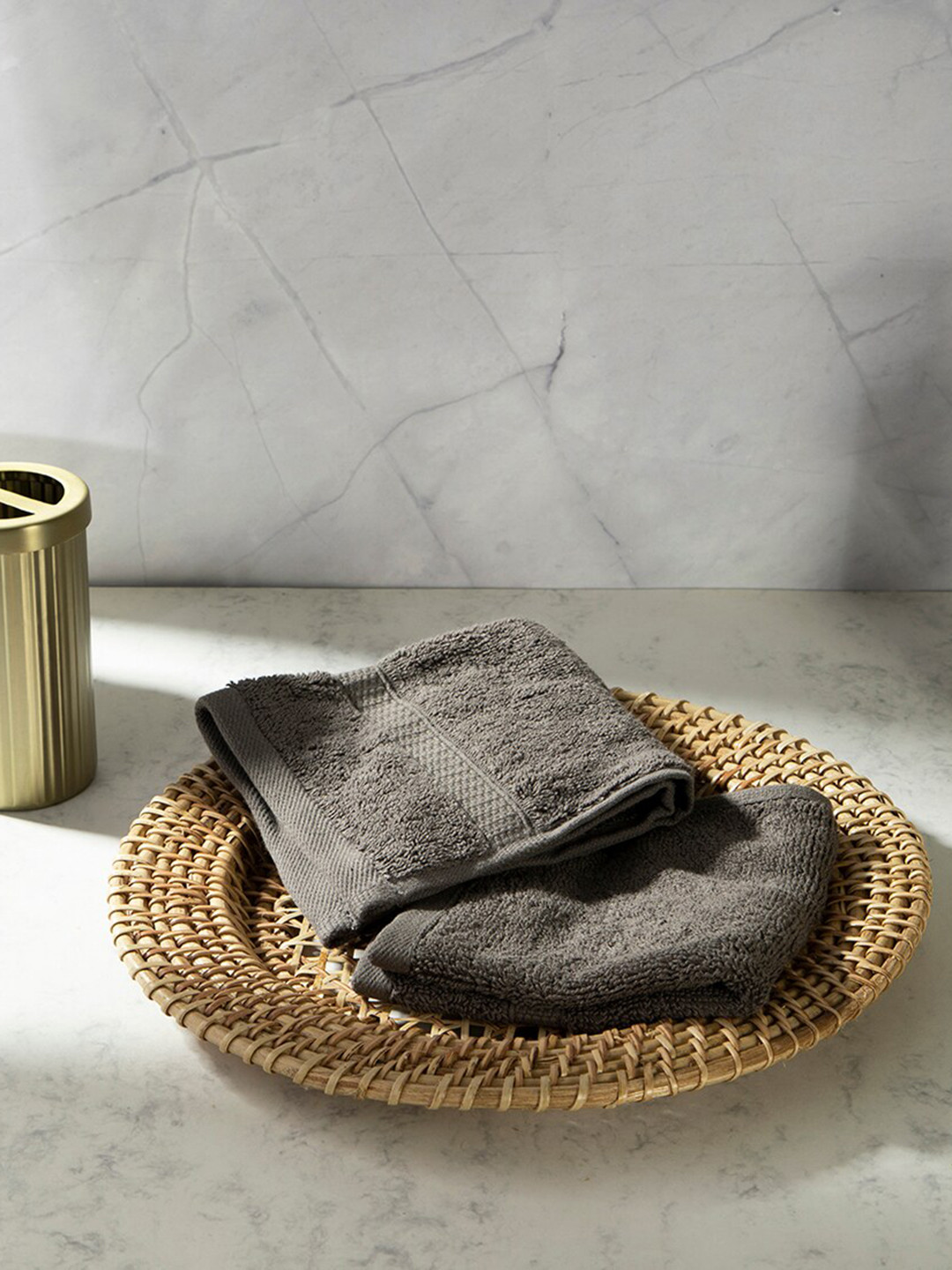 Fabindia Amaya Grey 2 Pieces Cotton Hand Towel