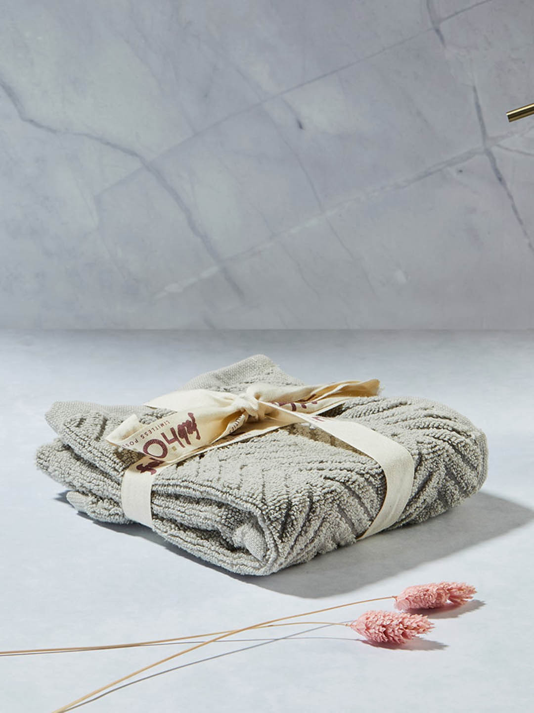 Fabindia Grey 2 Pieces Textured Mirh Cotton Face Towel