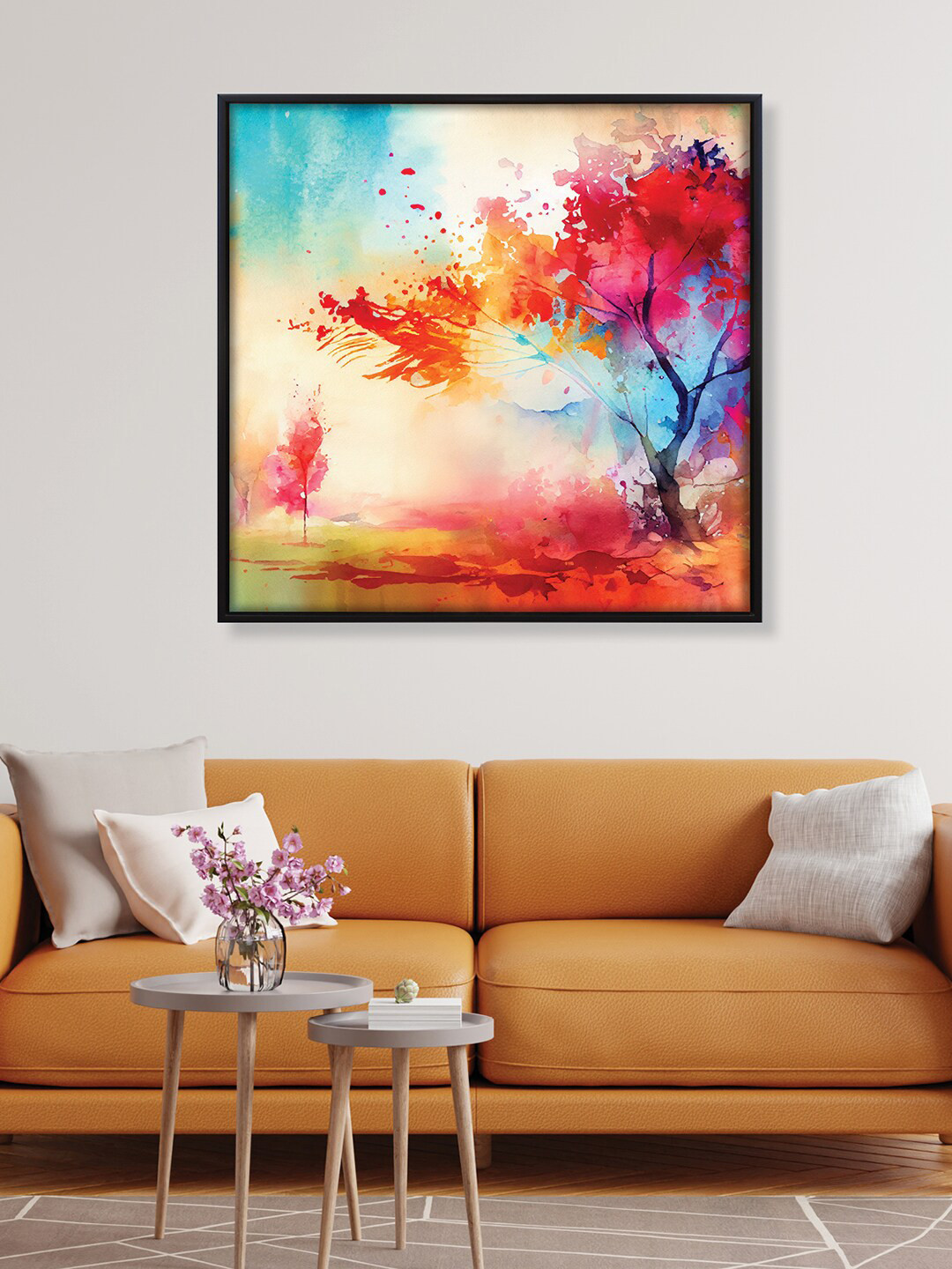 RANDOM Peacock Red Canvas Wall Living Room Square Paintings Wall Art -23.89 x 23.89In