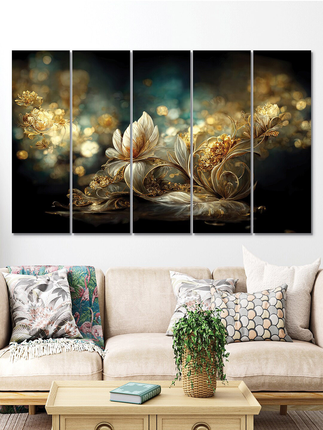 RANDOM Flower Canvas 5 Pcs Wall Living Room Rectangle Paintings Wall Art -9.45 x 29.92In