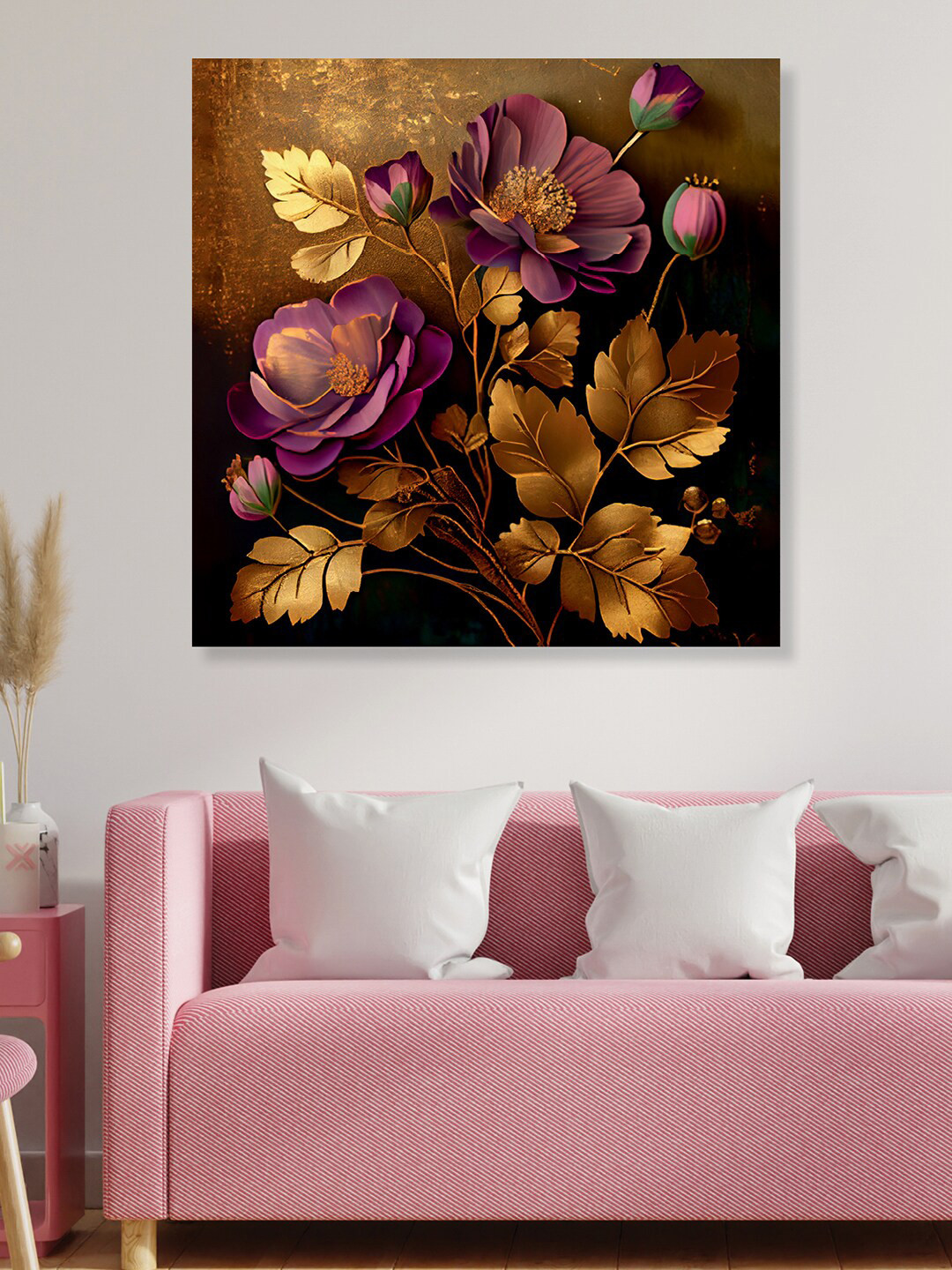 RANDOM Purple & Beige Flower Canvas Painting Wall Art