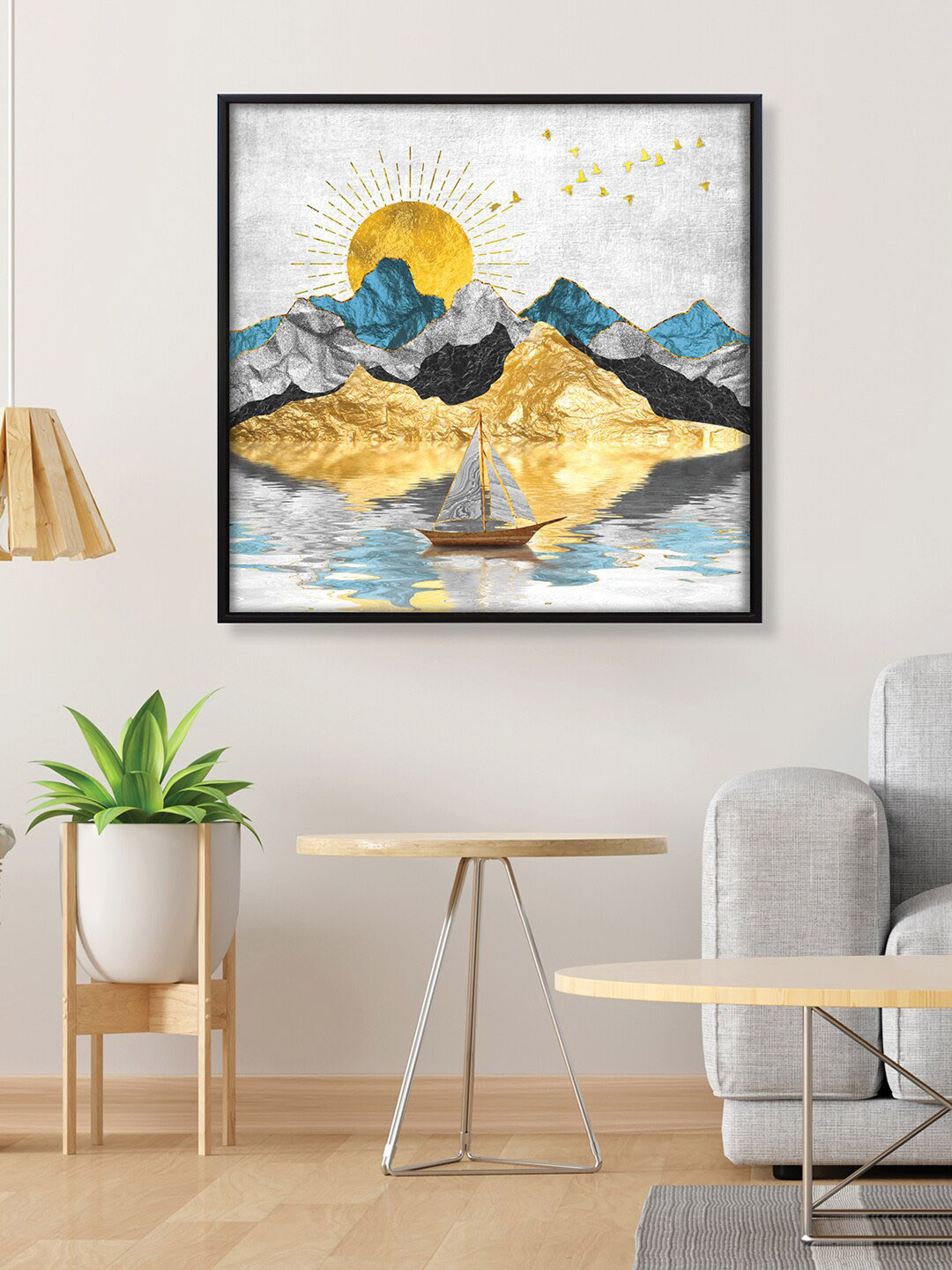 RANDOM Peacock Gold Canvas Wall Living Room Square Potrait Paintings Wall Art -24 x 24In