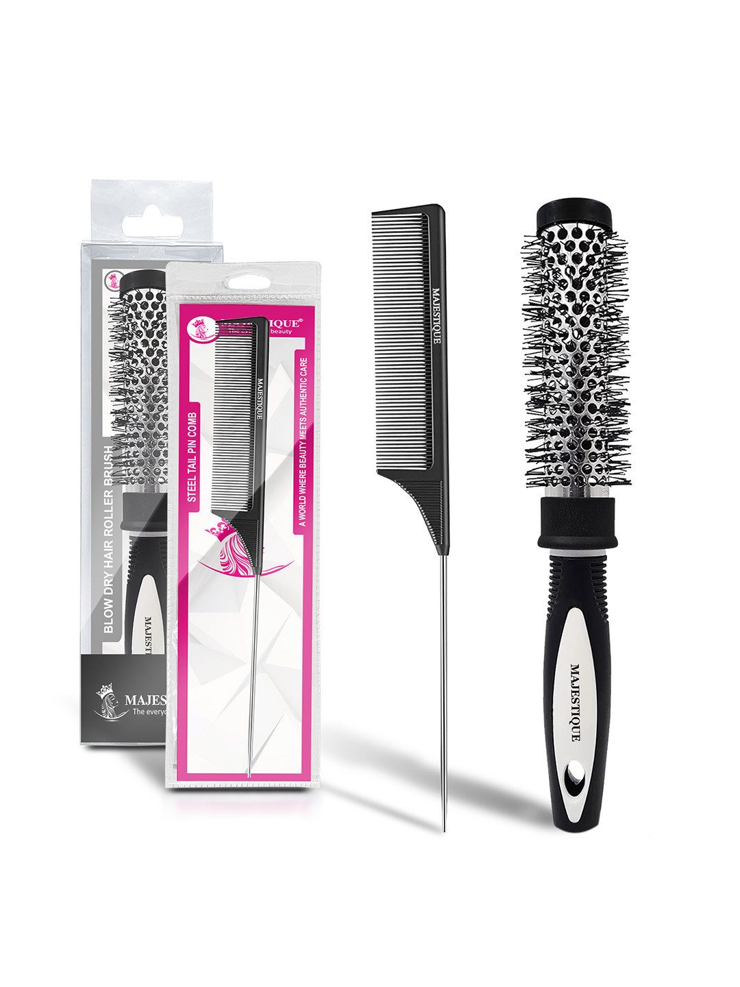 MAJESTIQUE Blow Dryer Brush 1.2 Inch & Tail Comb For Blow Drying