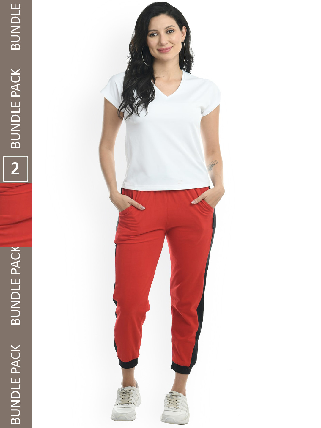 IndiWeaves Women Pack Of 2  Solid With Side Panel Details Pure Cotton Joggers