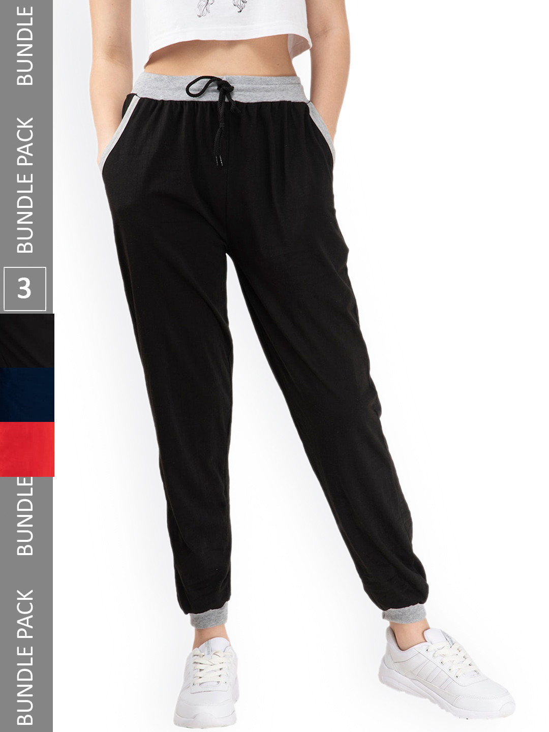 IndiWeaves Women Pack Of 3 Panel Details Pure Cotton Joggers