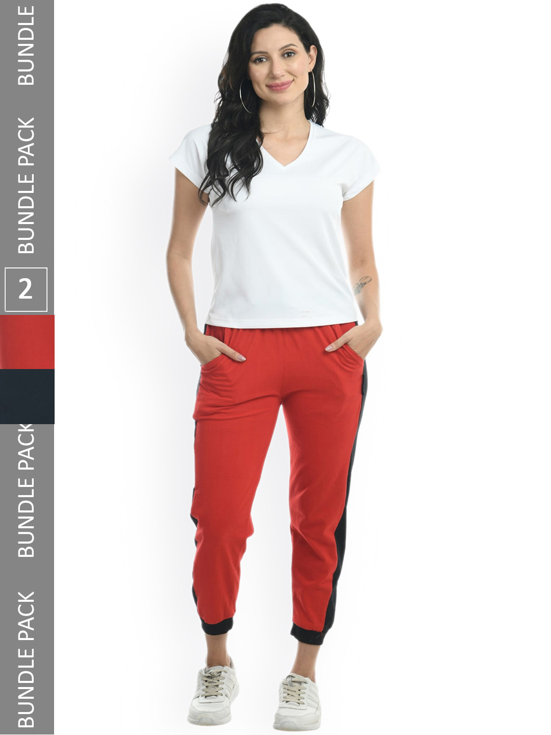 IndiWeaves Women Pack Of 2 Side Panel Details Pure Cotton Joggers
