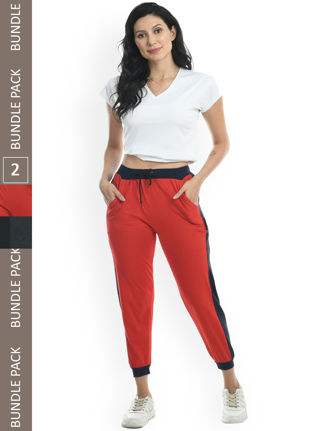 IndiWeaves Women Pack Of 2 Side Panel Details Pure Cotton Joggers