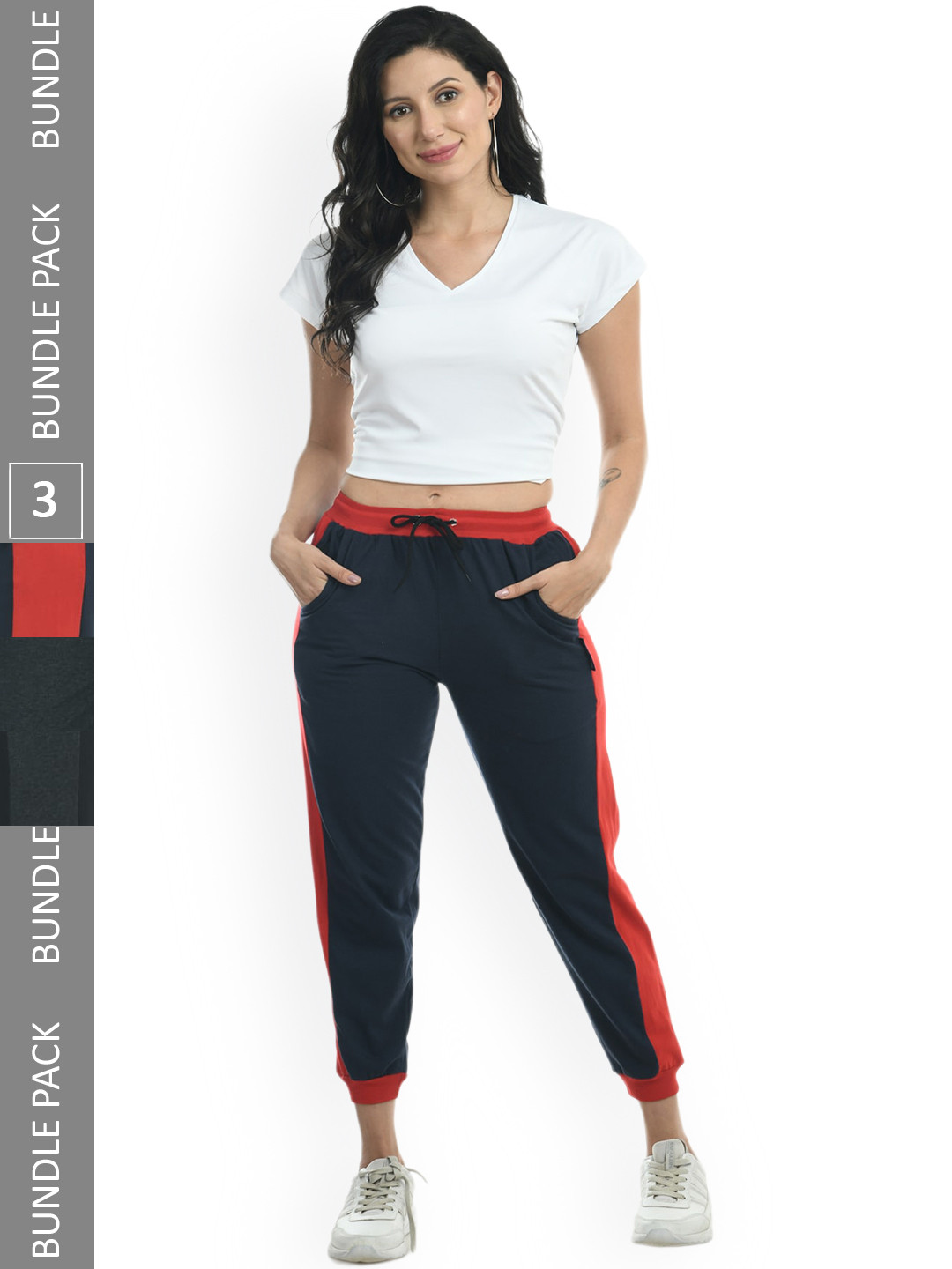 IndiWeaves Women Pack Of 3 Panel Details Pure Cotton Joggers