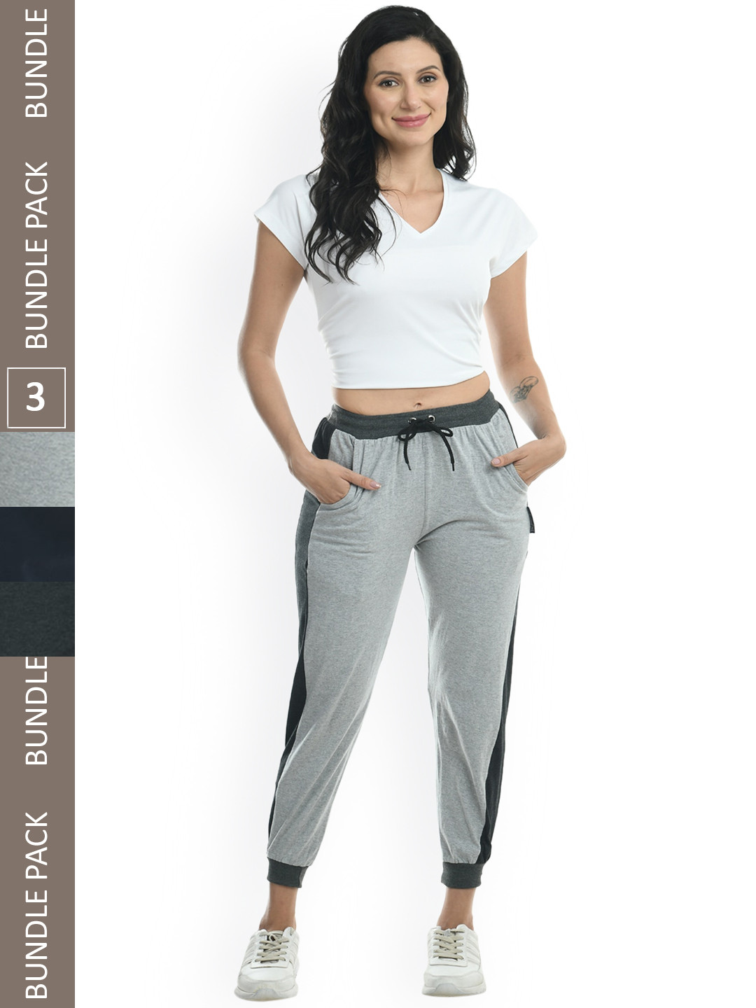IndiWeaves Women Pack Of 3 Side Panel Detailed Pure Cotton Joggers