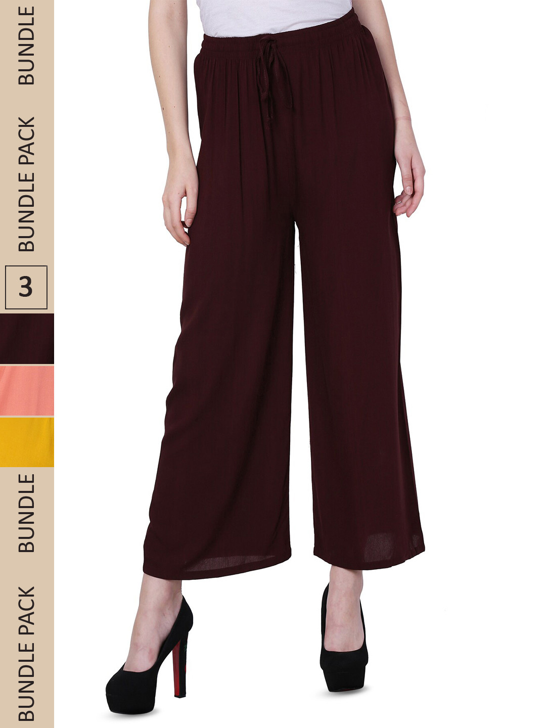 IndiWeaves Women Pack of 3 Wide Leg Palazzos