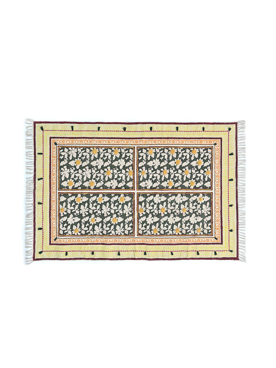 Art Avenue Yellow Floral Printed Rug