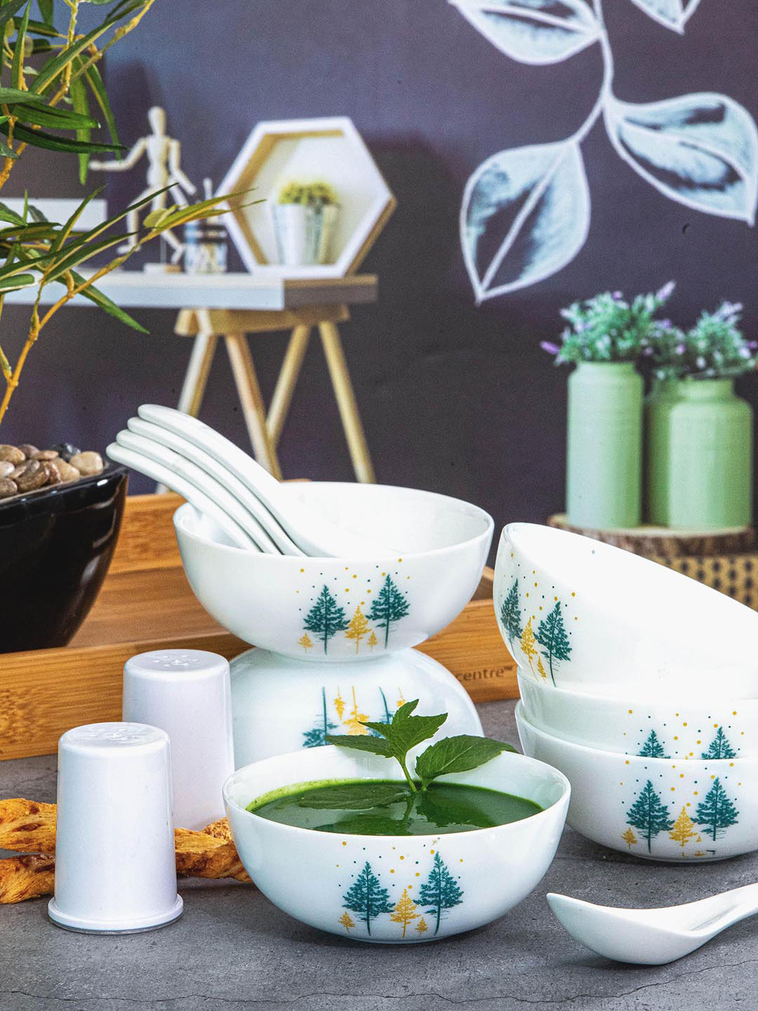 Cello Kids White Leaf Opalware Microwave Safe 14 Piece Dinner Set