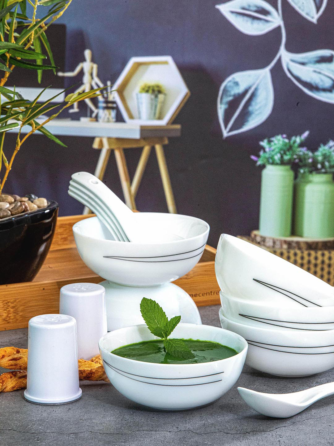 Cello Kids White Striped Opalware Dishwasher and Microwave Safe 14 Piece Dinner Set