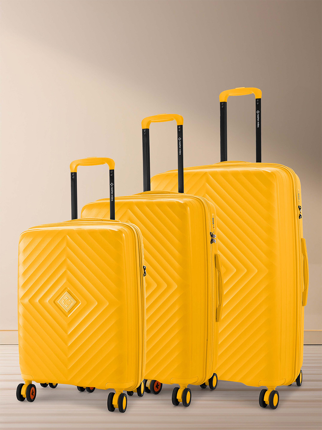 Nasher Miles Antwerp Polypropylene Set of 3 S/M/L Yellow Trolley Bags 55-65-75cm