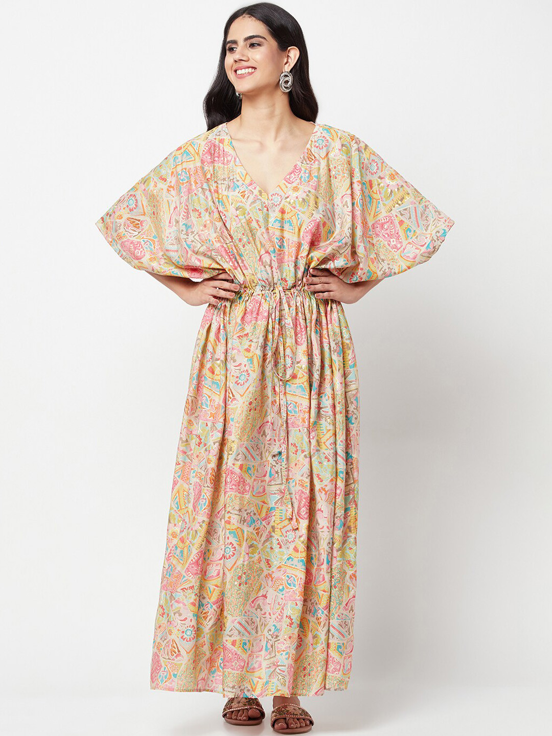 La Vastraa Ethnic Motifs Printed Flared Sleeves Liva A-Line Maxi Dress