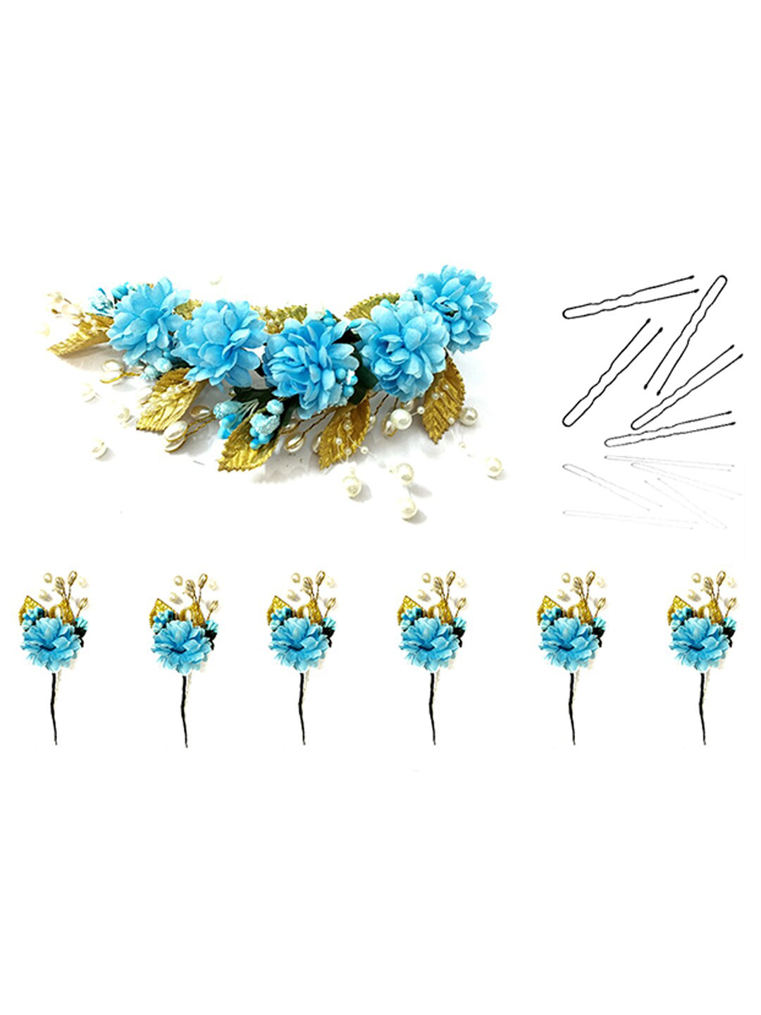 Hair Flare Women Blue & Gold-Toned Pack of 7 Hair Accessory