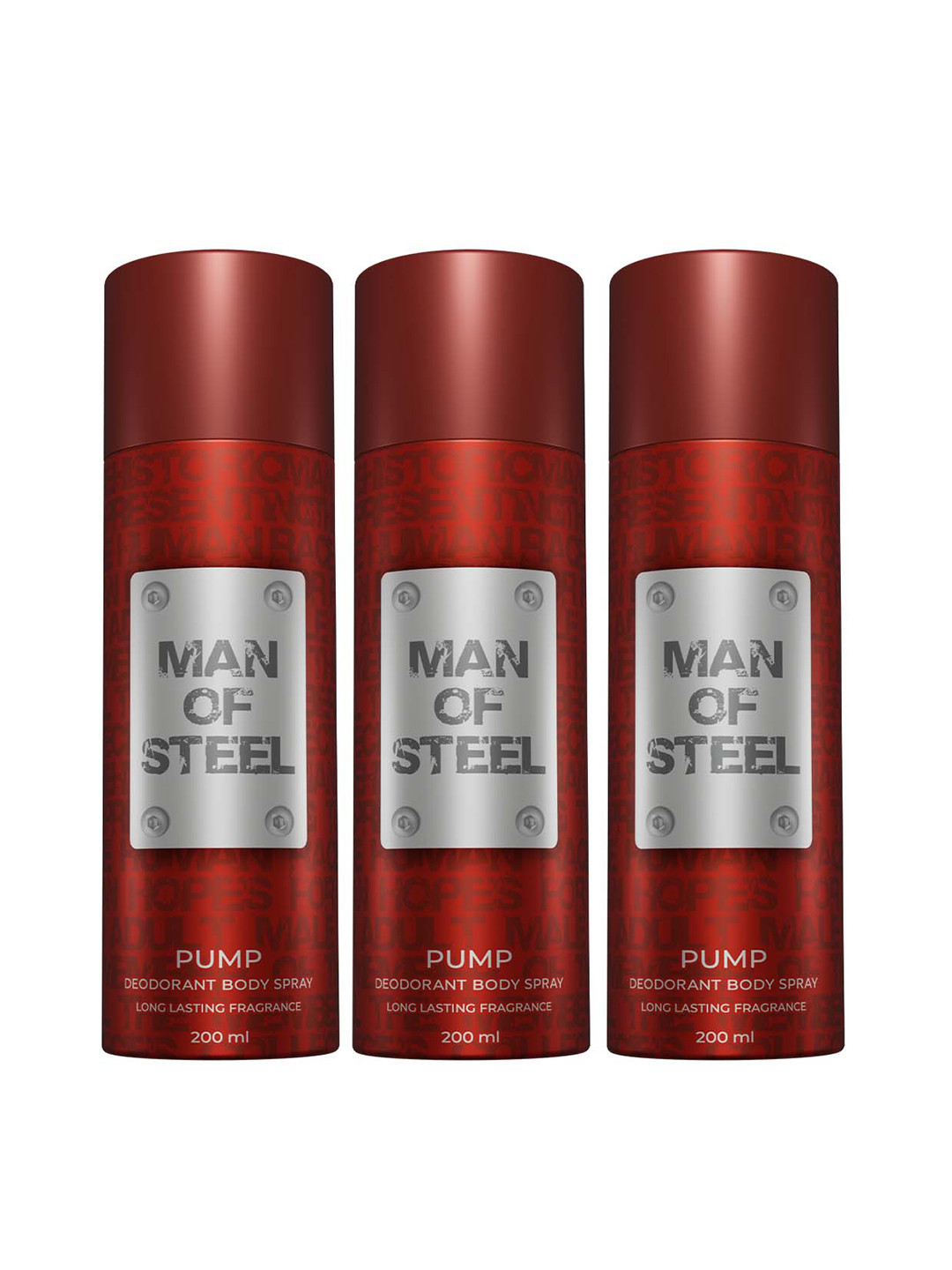 Man of Steel Set of 3 Man Of Steel Pump Long-Lasting Deodorant Body Spray - 200ml each