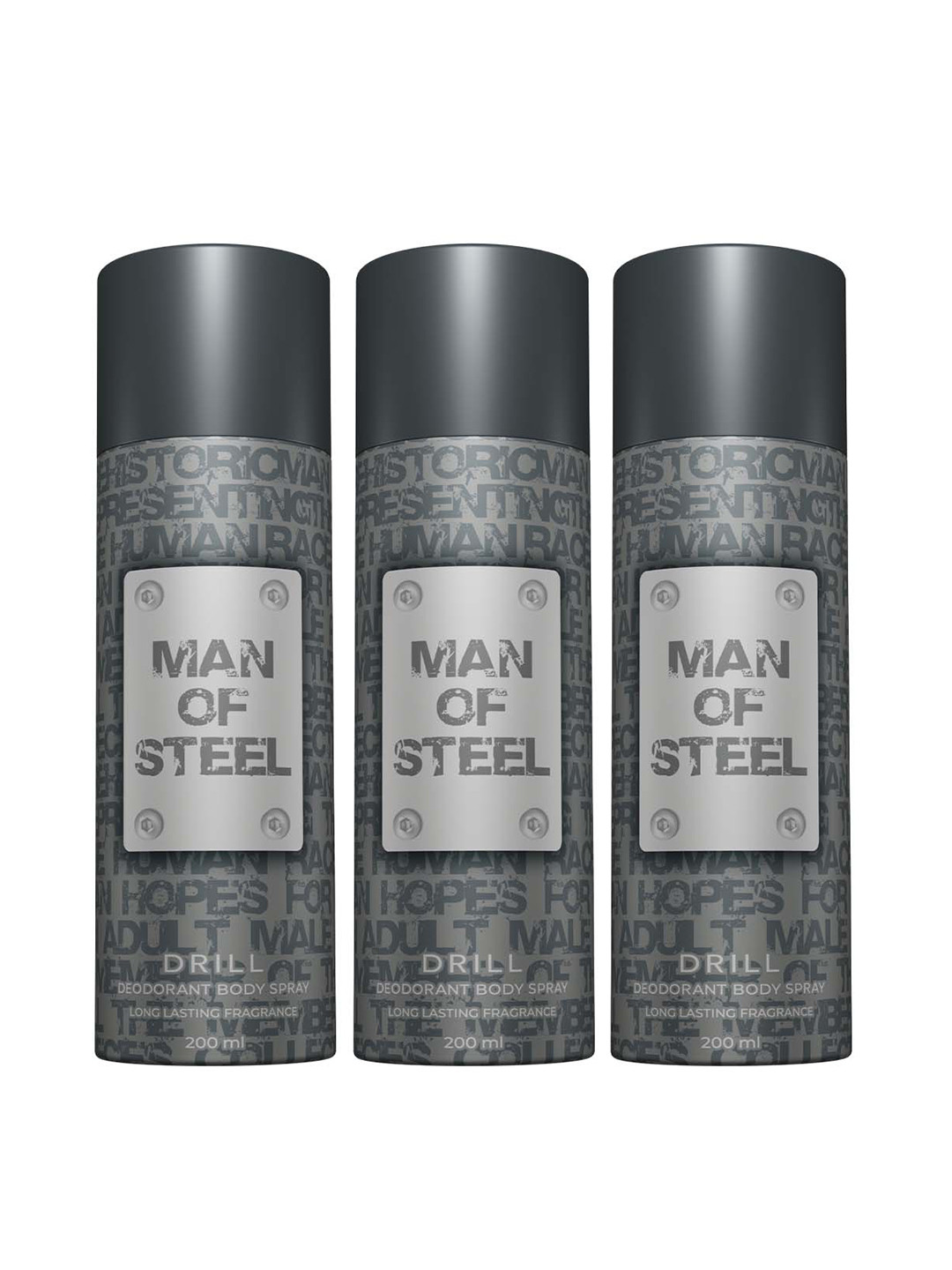 Man of Steel Set of 3 Man Of Steel Drill Long-Lasting Deodorant Body Spray - 200ml each