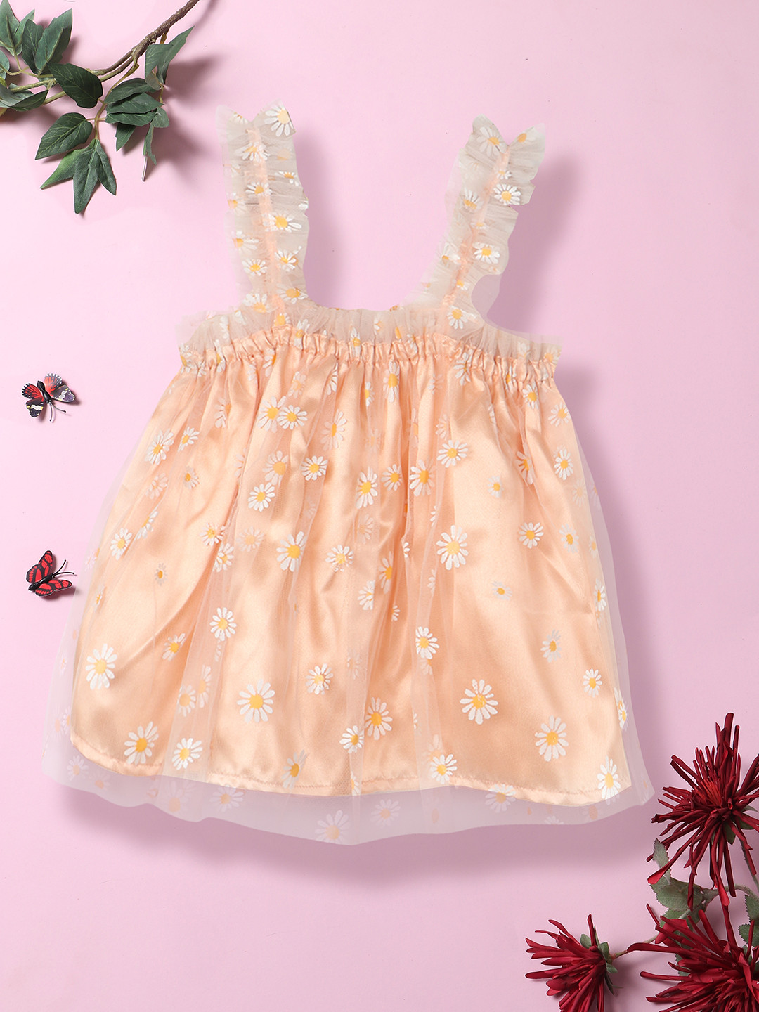 Nauti Nati Girls Floral Print Net A-Line Dress