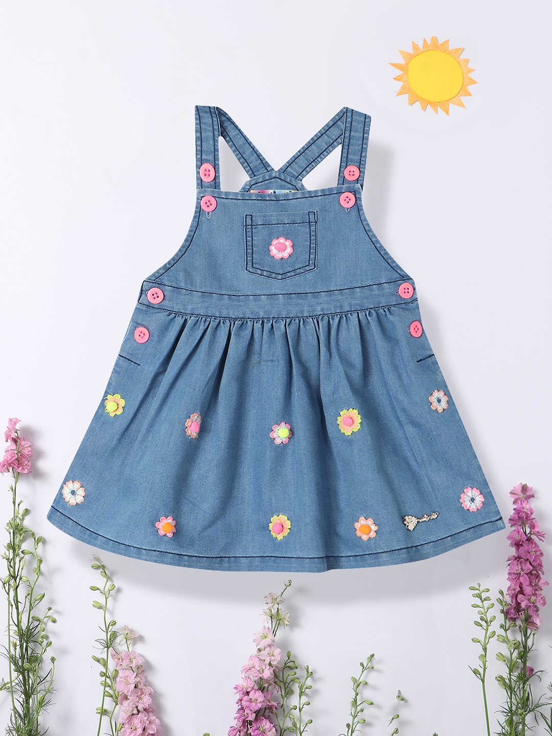 Embroidered denim 2024 pinafore dress