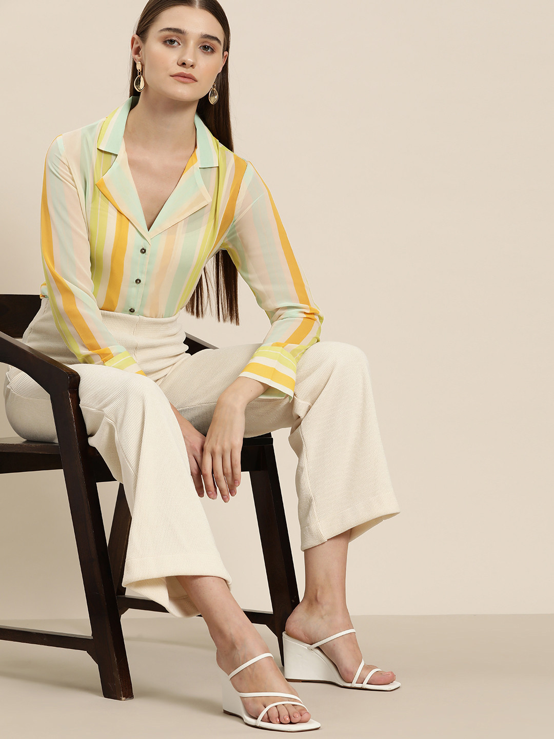 her by invictus Sheer Striped Casual Shirt