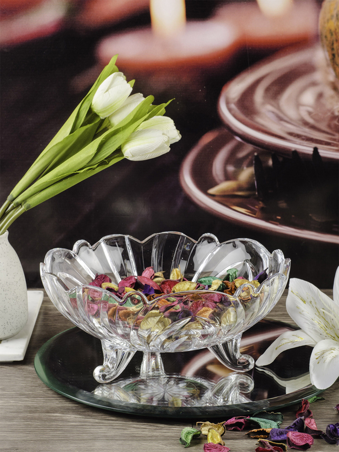 GOODHOMES Transparent Crystal Cut Design Decorative Glass Bowl