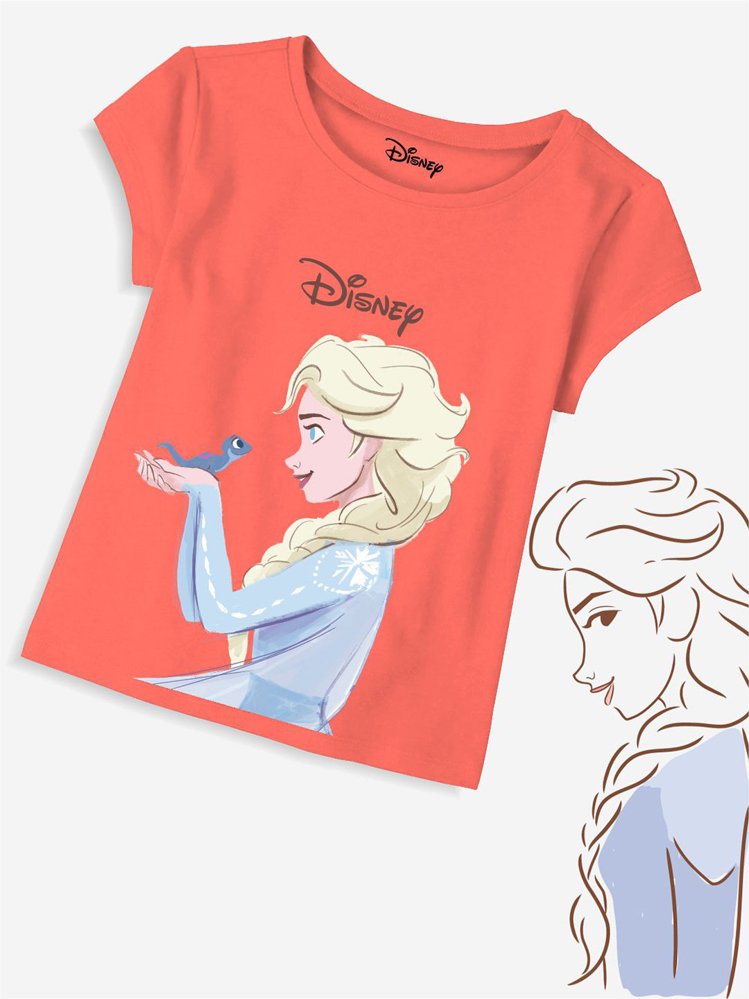 Minicult Girls Frozen Printed Cotton T-shirt