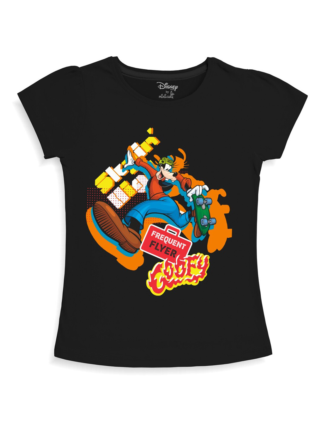 Minicult Girls Goofy Graphic Printed Cotton T-shirt
