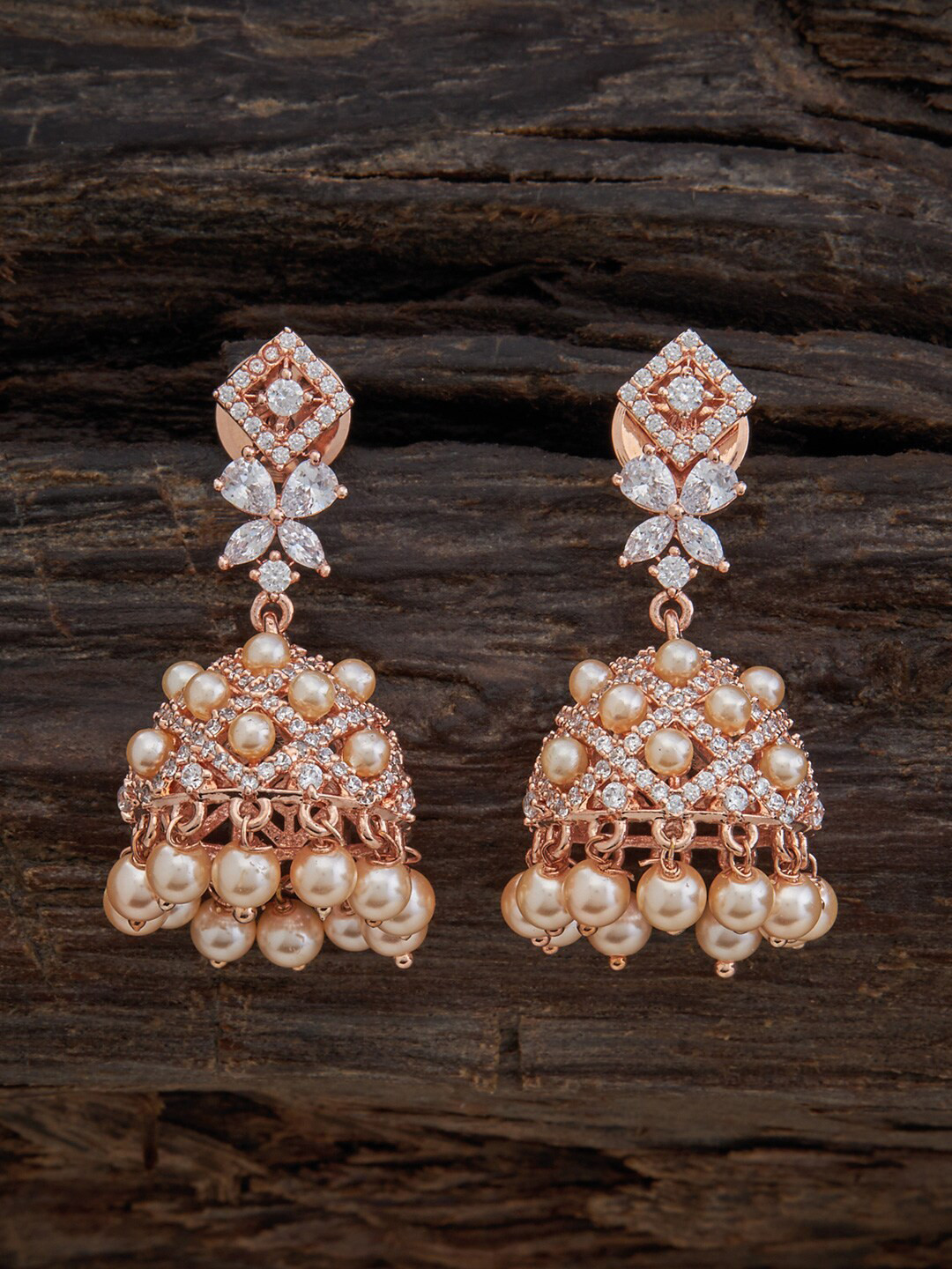 Kushal's Fashion Jewellery Embellished Bridal Ruby Geometric Cubic Zircon Studs