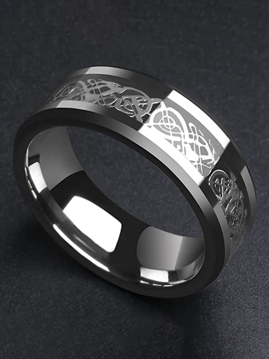 VIEN Stainless Steel Inlay Edge Band Finger Ring