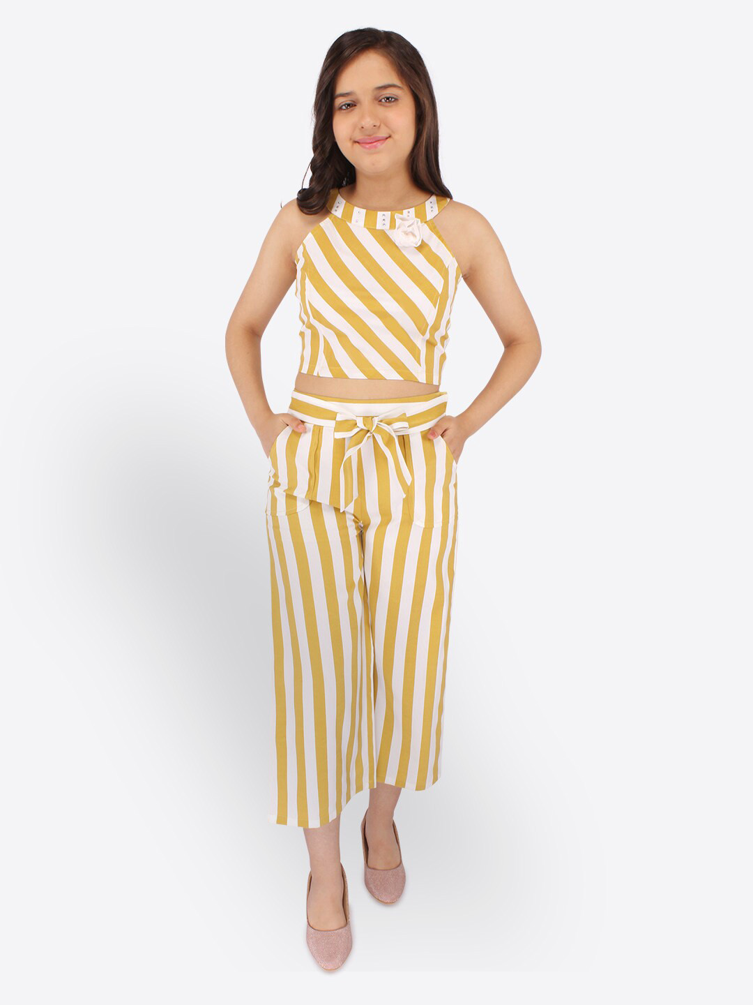 CUTECUMBER Girls Striped Top With Palazzos